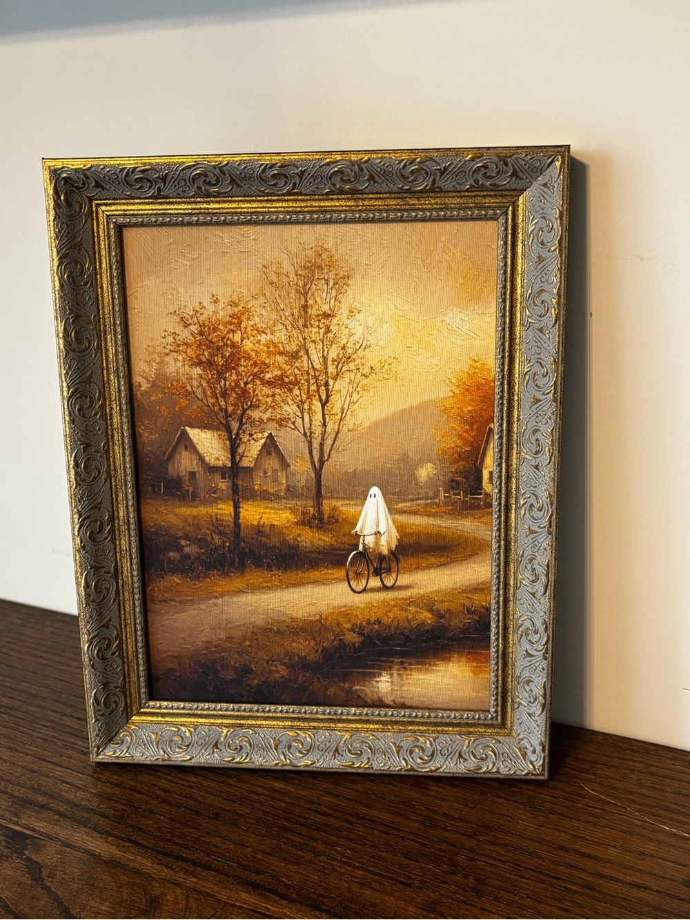 Halloween Ghost Riding Bike Framed Art By Petal Lane